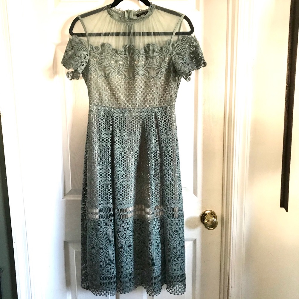 Romeo & Juliet dusty teal fit and flare lace dress